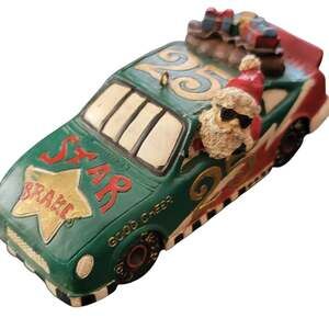 Unmarked Santa Car Christmas Ornament Small Green Resin Star Brakes 25 Racing